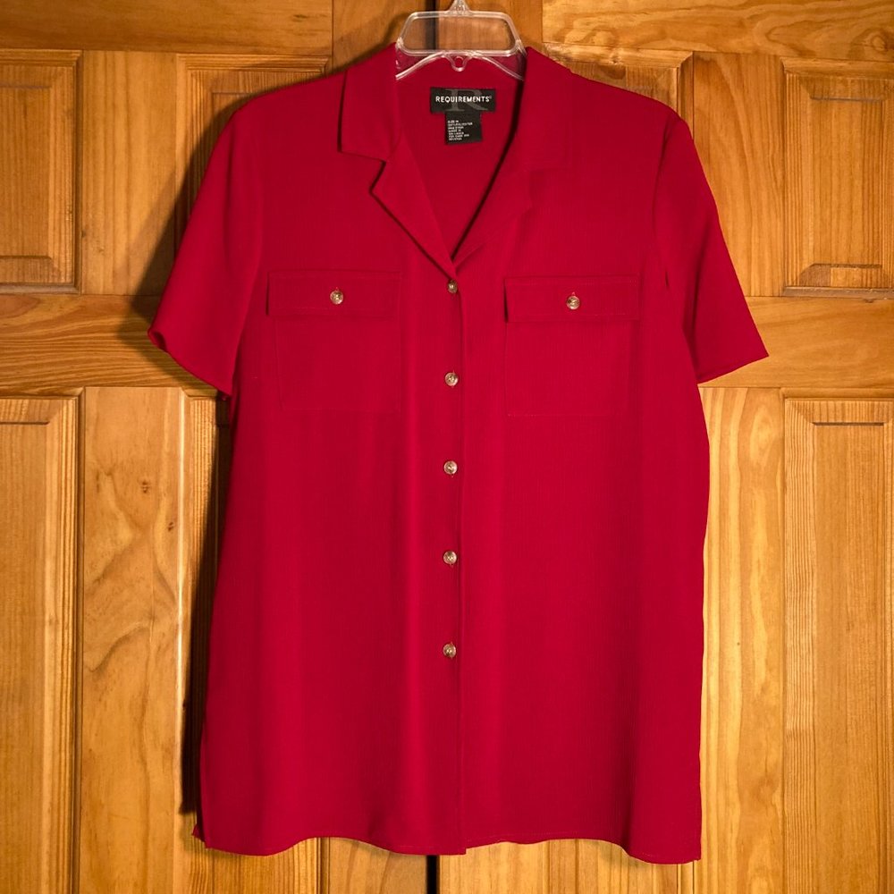 NWOT Requirements Vintage 80s 90s Top Short Sleeve Blouse Red Size M Medium